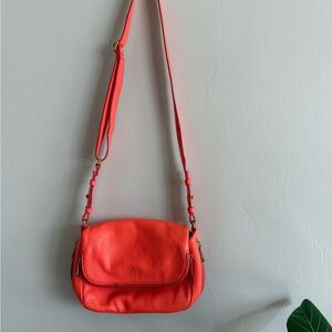 Bright coral Fossil Leather Crossbody Bag